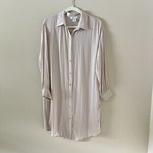 Rachel Zoe Long Button Up Cream Satin Silky Work Wear Career Minimalist Champane